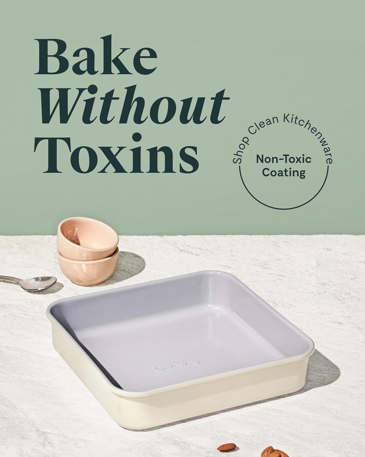 Caraway 9” Square Pan Duo - Non-Stick Ceramic Coating - Free From Forever Chemicals - Cake Pan Perfect for Brownies, Lemon Bars, & More - Sage
