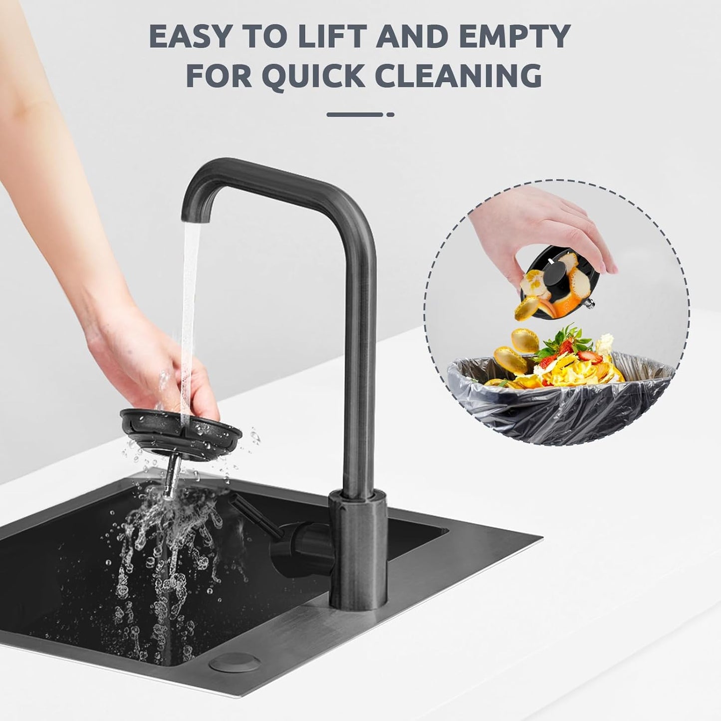BOTEMY Garbage Disposal Strainer and Stopper with Decorative Flange - Fits Universal 3.5 Inch Standard Drain Hole, Removable Sink Drain Strainer and Stopper, Durable ABS Material (Black)