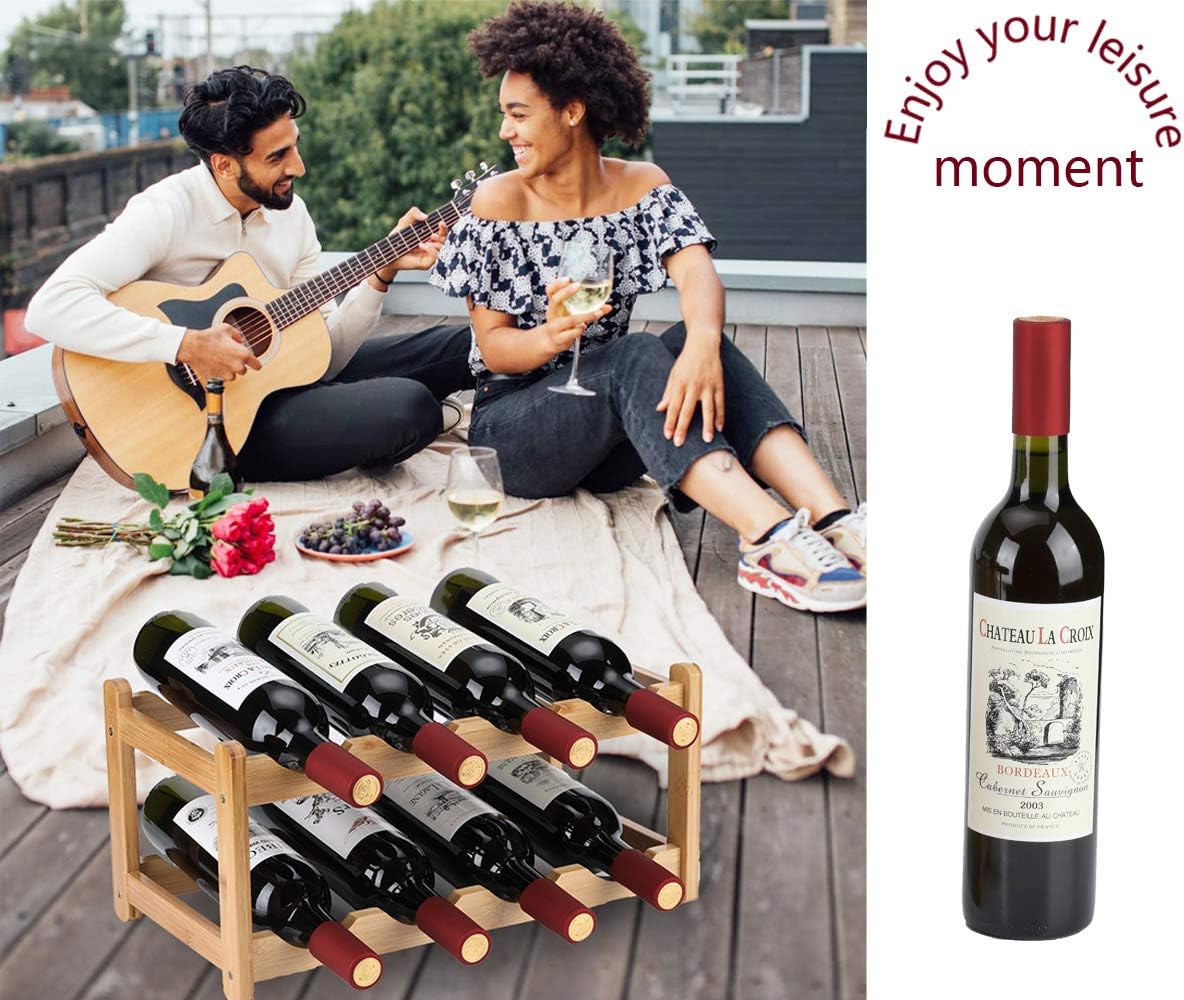 Wine Rack 8 Bottle 2-Tier Eco-Friendly Bamboo Wine Storage Easy-Assembly Space-Saving for Wine Lovers,Kitchen Wine Organizer for Countertop,Pantry, Home,Room Decor,Bar