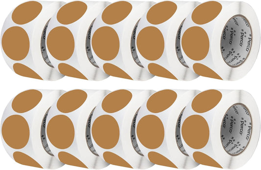 Perco Kraft Brown 3-Inch Perforated Circle Dot Sticker Labels — 10 Rolls, 5,000 Round Stickers — Natural, Cardboard-Like Surface with Permanent Adhesive for Organizing, Crafting & More—Made in USA