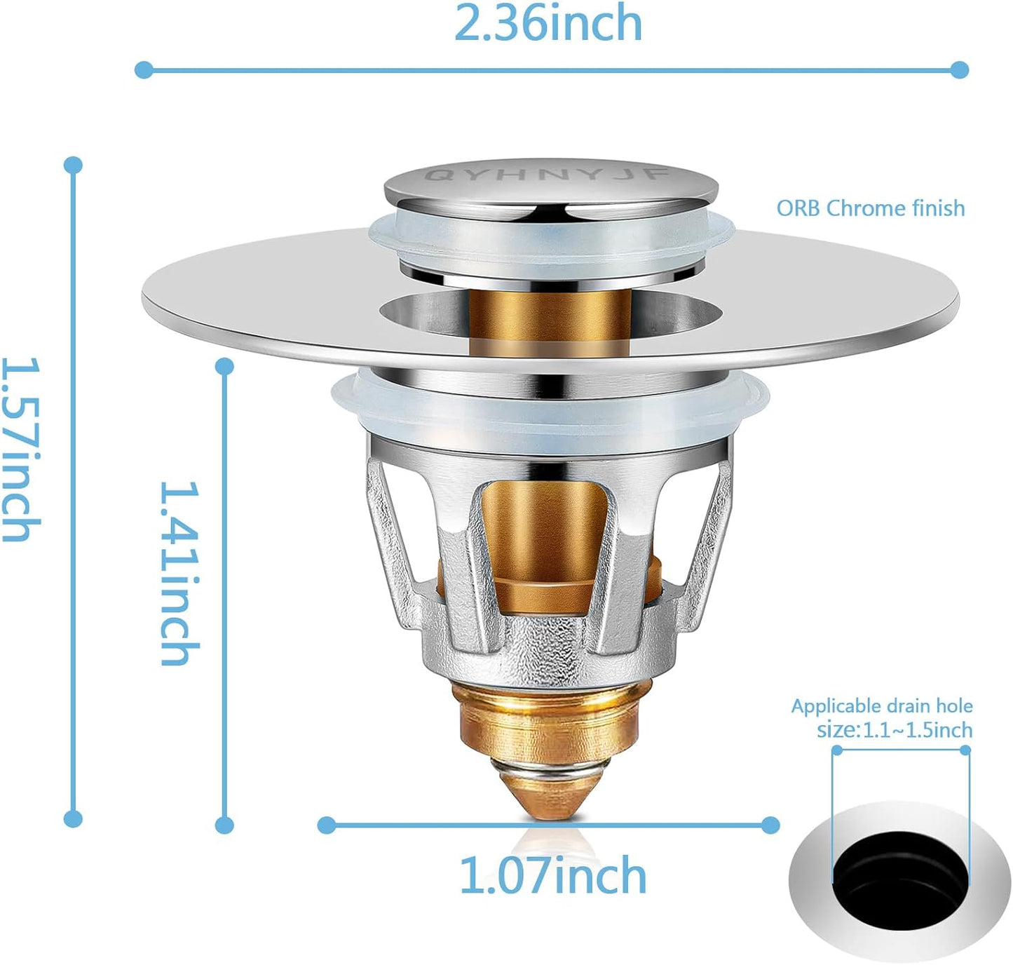 Bathroom Sink Stopper with Hair Catcher – Universal Pop-Up Drain Strainer for 1.1–1.5 inch US Standard Sink Drain Holes, Anti-Clog Basin Stopper, Silver