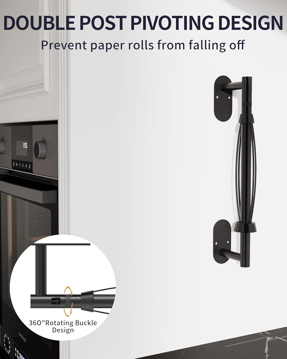 Paper Towel Holder Under Cabinet, Self Adhesive or Wall Mount for Kitchen Bathroom, Stainless Steel Paper Towel Holders with Damping Effect, Single Hand Operable (Matte Black)