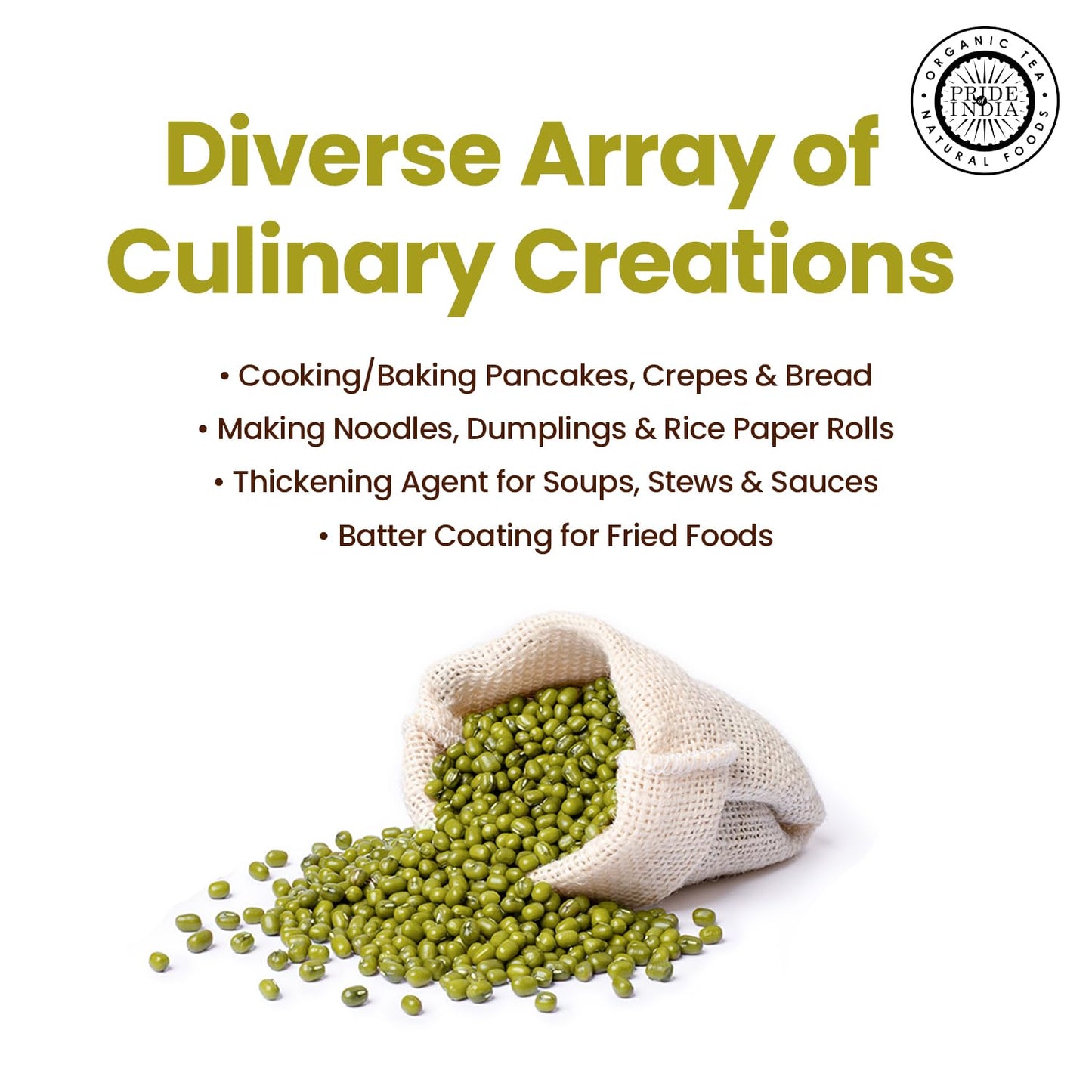 Pride of India- Mung Bean Flour 1 lbs (454 gm) Nutty Slightly Sweet Earthy Taste Freshly Milled in Small Batches | Used for Cooking Baking Binding Agent | Vegan, Gluten-Free