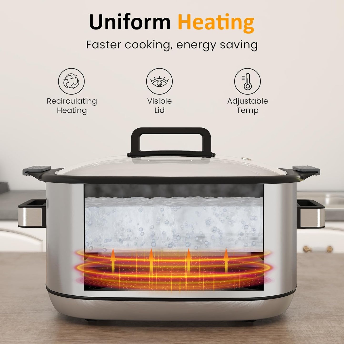 Sunvivi 12-in-1 Multi Slow Cooker Roaster Oven, 6.5QT Sliver Digital Programmable Slow Cooker with Rack, Large Removable Nonstick Crock, Glass Lid, Multicooker with Timer Temp Control, Delay Start