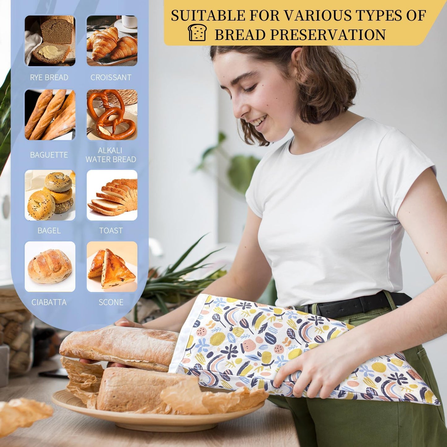 2 Pack Reusable Beeswax Bread Bags for Sourdough & Homemade Bread，bees wax bread bags for homemade bread sourdough ，Cotton Reusable Beeswax Bread Storage Bag, Keep Fresh and Portable