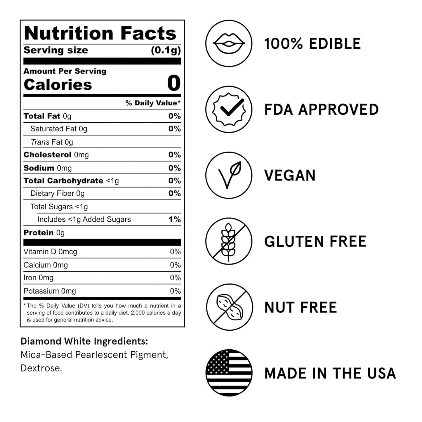 Fancy Sprinkles Diamond White Premium Edible Glitter, 100% Edible Glitter for Sparkling Food & Drinks No Taste or Texture (4gm)