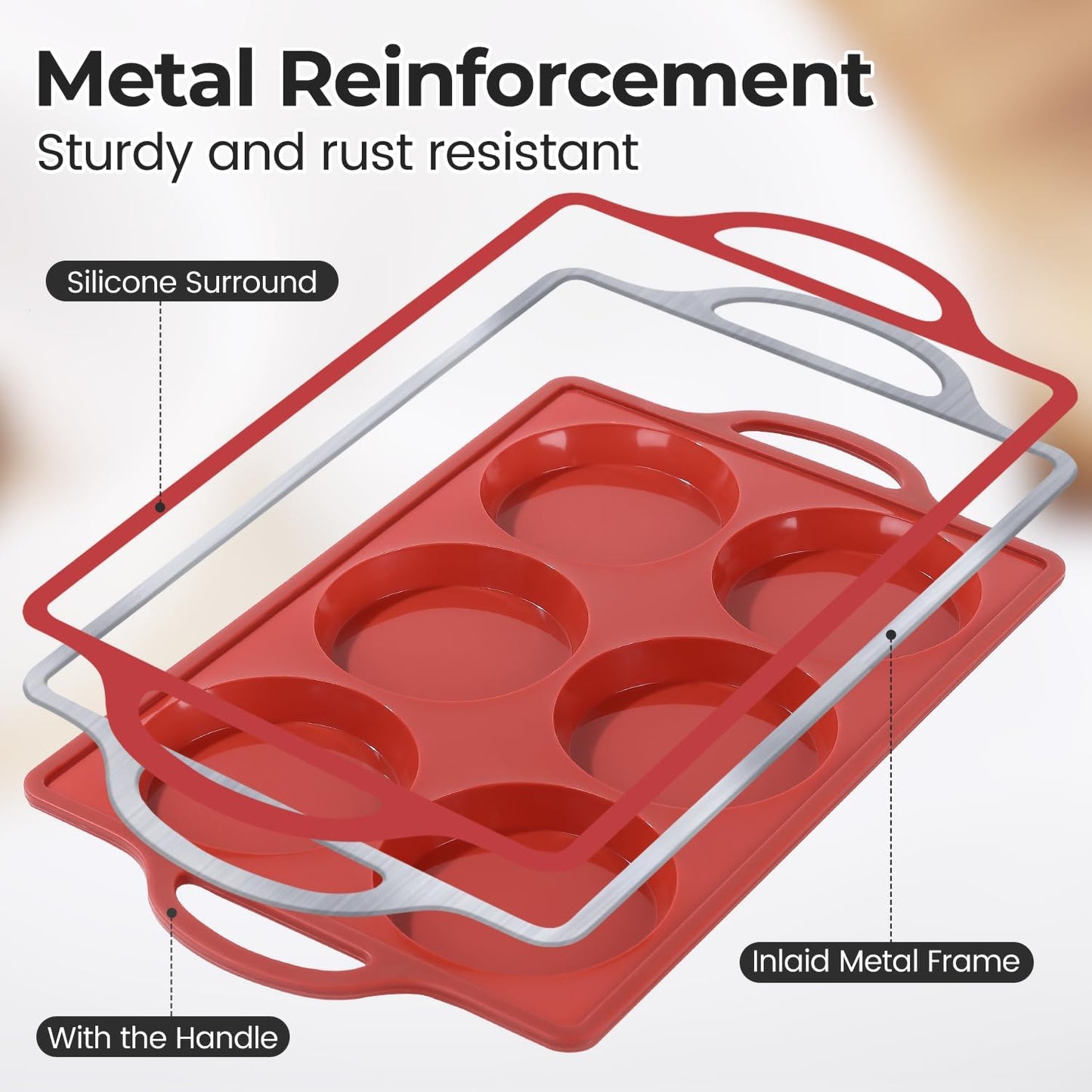 CAKETIME Muffin Top Pan Non Stick, 4 Inch Metal Frame Round Egg Baking Pan for Oven English Muffins, Whoopie Pies, Corn Bread, Egg Bites, Breakfast Sandwiches Tarts 3 Pack Brown