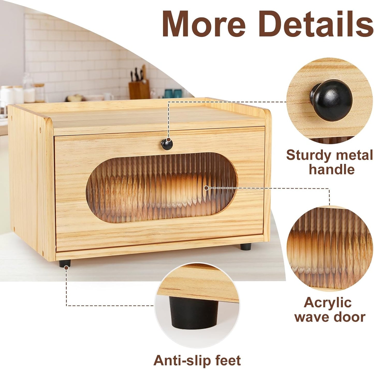 Sunhoo Bread Box for Kitchen Countertop Storage Wooden Breadbox Holder Container Morden Rustic Fresh Bread Keeper Farmhouse Stackable Organizer Bin for Homemade Food Shelf Acrylic Window (Yellow)