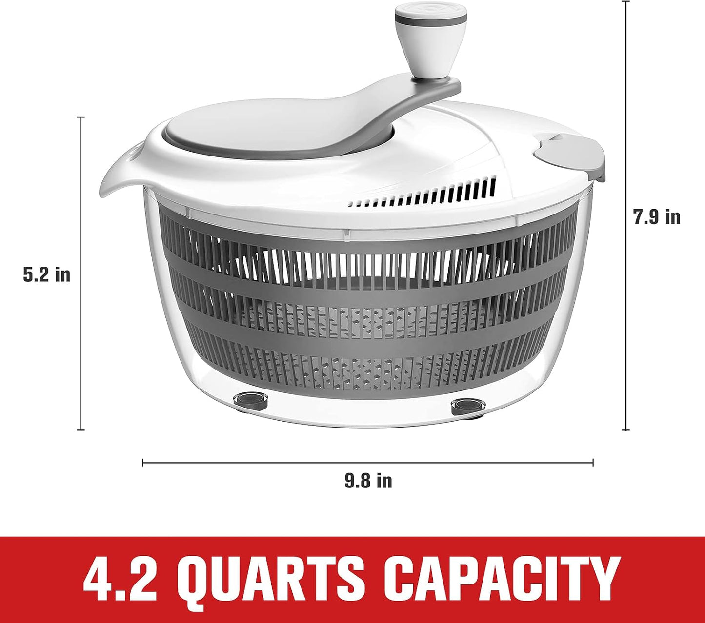 Smile mom Salad Spinner Large Lettuce Spinner Kitchen Gadgets, Large Salad Spinner Vegetable Washer, High Efficiency for Home Kitchen Washing & Drying Leafy Vegetables With Rotary Handle 4.2Qt Grey