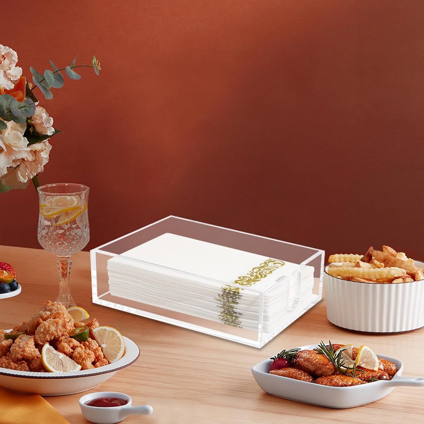 Rubtlamp 2 Pack 0.12 Thickness Clear Napkin Holder, Flat Napkin Holder,9x5.5x2.5inch Acrylic Guest Towel napkin holder, Clear Bathroom Paper Hand Towels Storage Tray For Kitchen Dinning