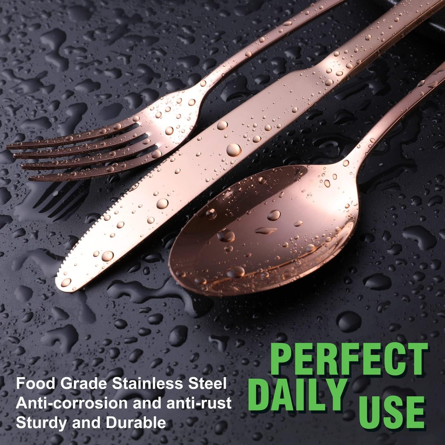 Copper/Rose Gold Silverware Set, OGORI 24-Piece Stainless Steel Flatware Set, Service of 6