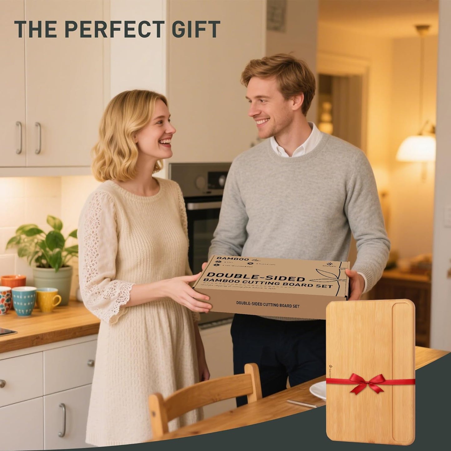 Extra Large Bamboo Cutting Board Set Over Sink Nice Solid Thick Wood Juice Groove Chopping Board Big Best Hardwood Counter Organic Vegetable Kitchen Gadgets Apartment Essentials for Meat Fruit Cheese