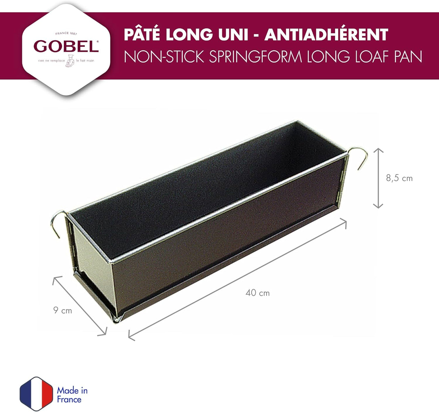 Gobel - Non-Stick Springform Pate and Long Loaf Pan - Removable Bottom - 15 3/4" x 3 1/8" x 3 1/8" - Made in France