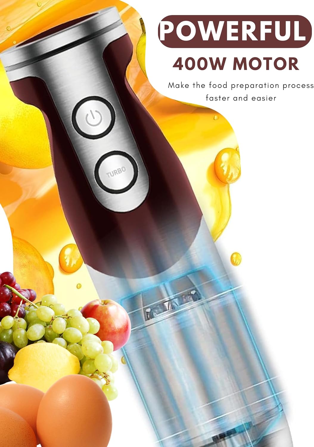 MEGAWISE new Hand Blender Series Single Hand Blender,no attachments,12-Speed,Includes Powerful Blender Stick- Easy to Clean and Perfect for Smoothies, and More (RED)
