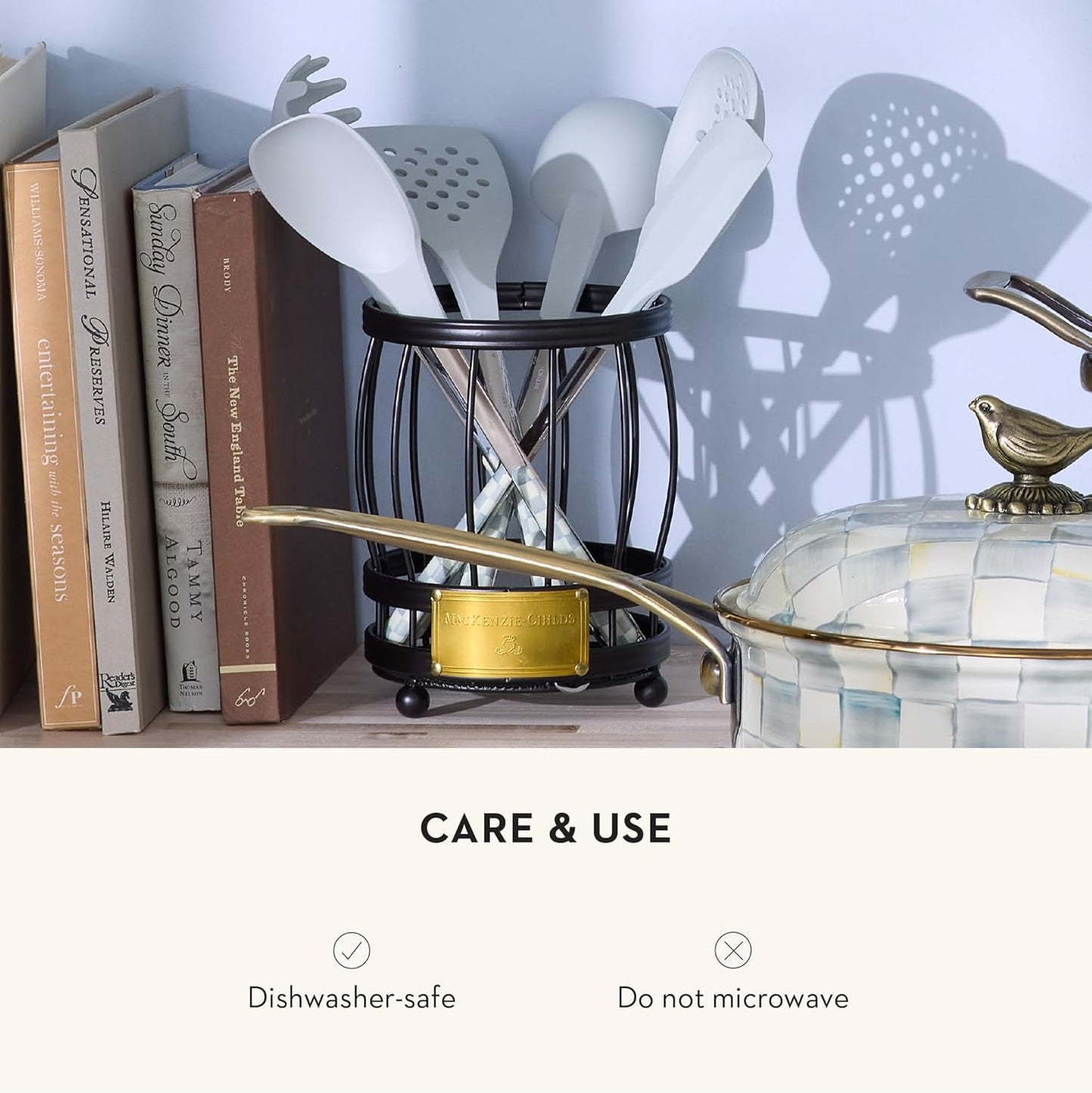 MACKENZIE-CHILDS Kitchen Ladle, Silicone Ladle Spoon for Cooking, Gray-and-White Sterling Check