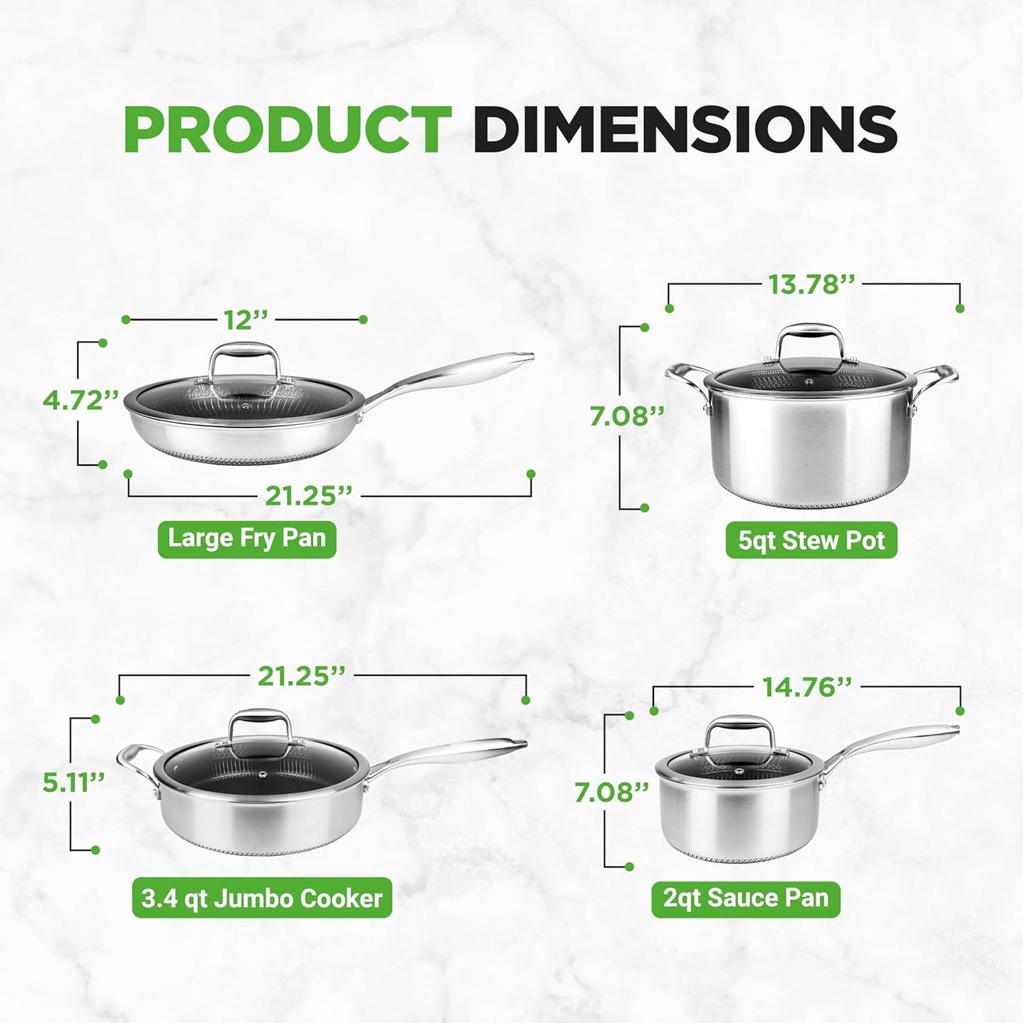 NutriChef 8-Piece Triply Cookware Set Stainless Steel - Triply Kitchenware Pots & Pans Set Kitchen Cookware, Non-Stick Coating - Sauce Pot, Stew Pot, Cooking Pot, Frying Pan, Lids - NC3PLY8Z