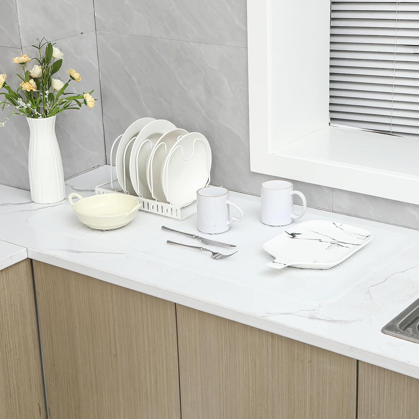 Silicone Dish Drying Mat for Multiple Usage,Easy clean,Eco-friendly,Heat-resistant Silicone Mat for Kitchen Counter or Sink,Refrigerator or Drawer Liner Translucent 5XL 36inches x 18inches