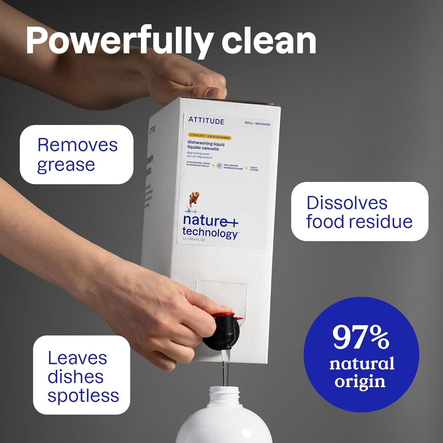 ATTITUDE Dish Soap, EWG Verified, Plant-Based & Vegan Dishwashing Liquid, Naturally Derived, Pink Grapefruit Scent, 33.8 Fl Oz