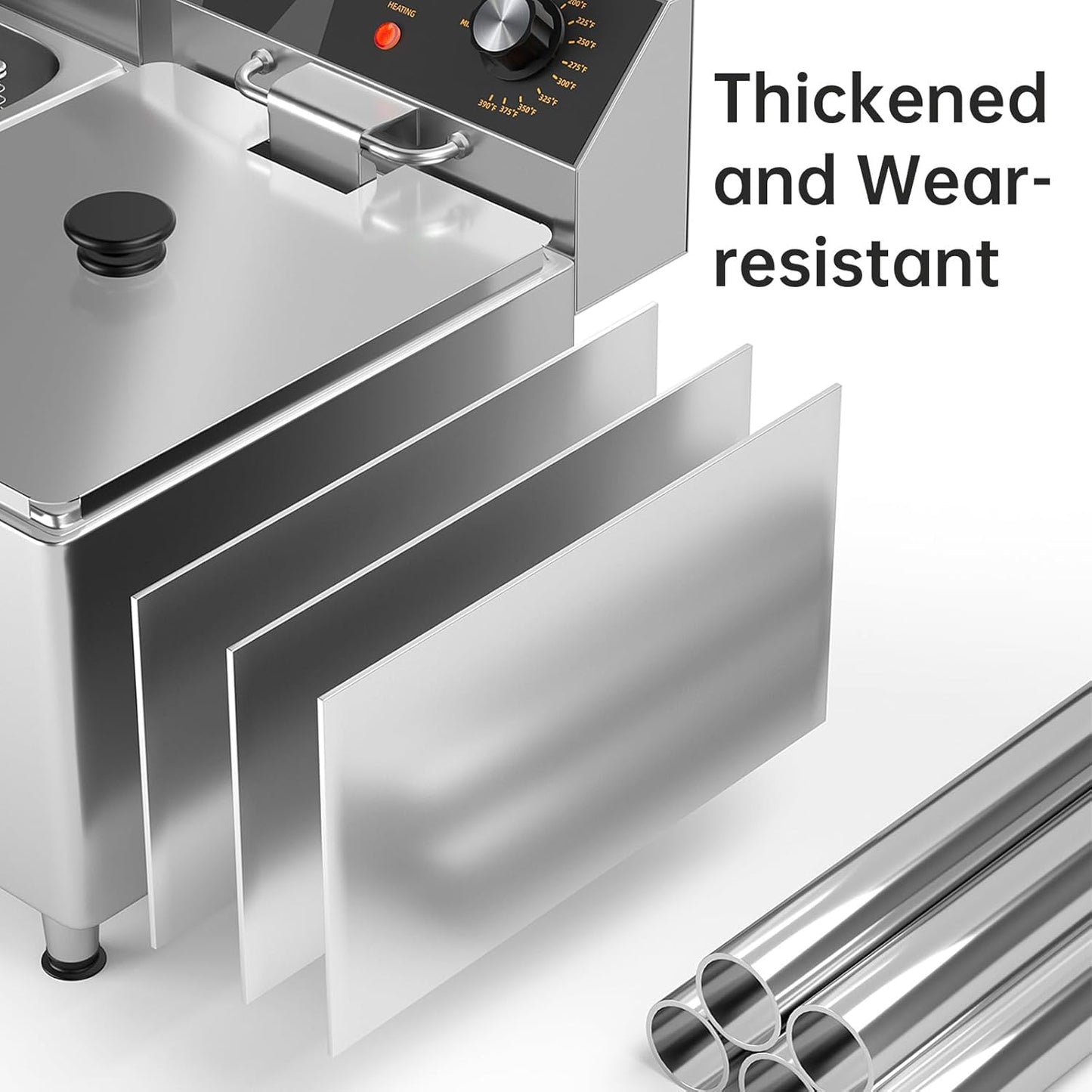 Commercial Deep Fryer 3500W Electric Countertop Fryer 25.4Qt Heavy Duty Large Stainless Steel Deep Fryers with Double Baskets, Lid and High Legs for Restaurant, UL Certified