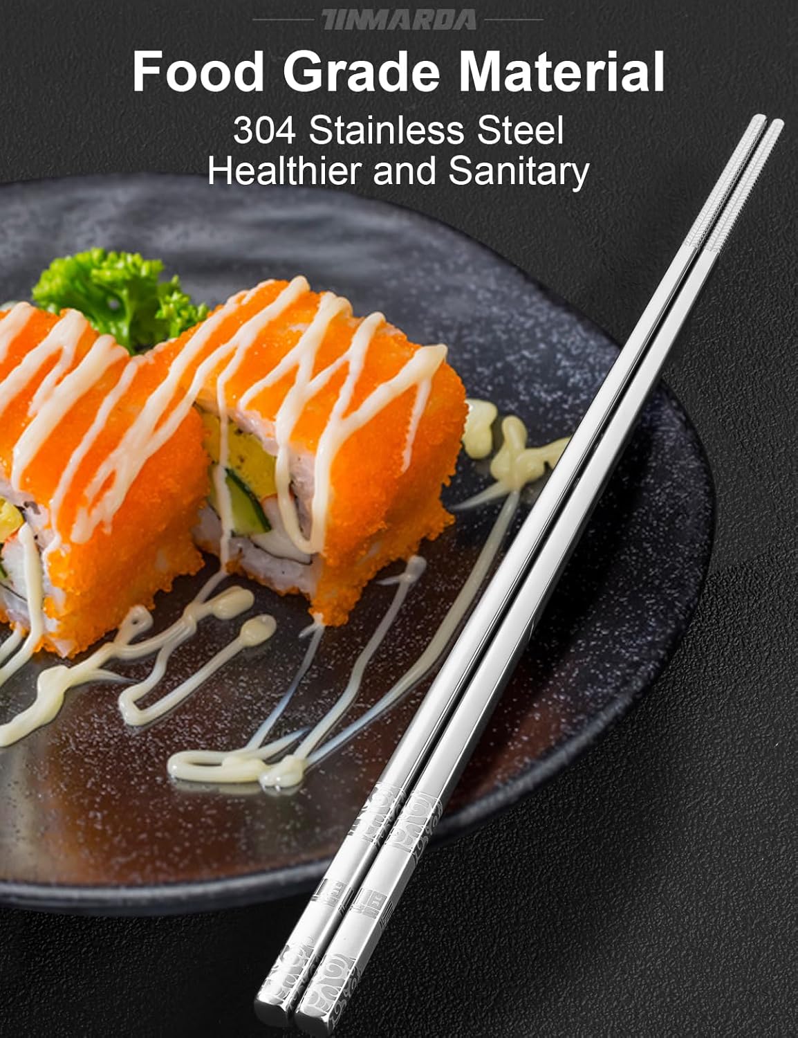 Metal Chopsticks Reusable 5 Pairs Stainless Steel Chopsticks Dishwasher Safe Square Lightweight Non-Slip Chop Sticks Present Set (Silver)