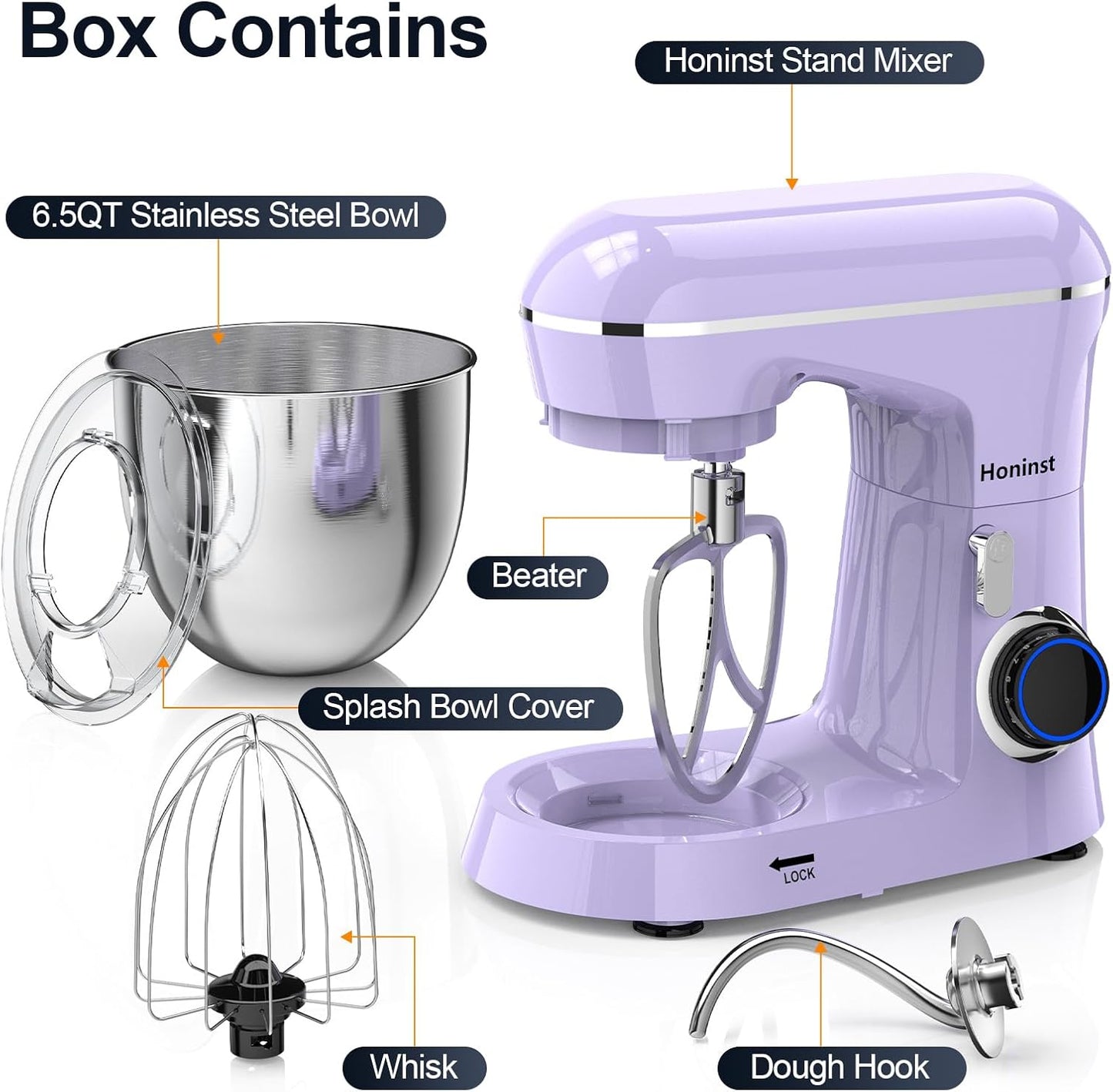 Stand Mixer, 6.5QT 10-Speed Tilt-Head Electric Stand Mixer, 3-In-1 Kitchen Mixer with Bowl, Dough Hook, Whisk and Beater, Food Mixer for Baking, Cake and Most Home Cooks, Purple