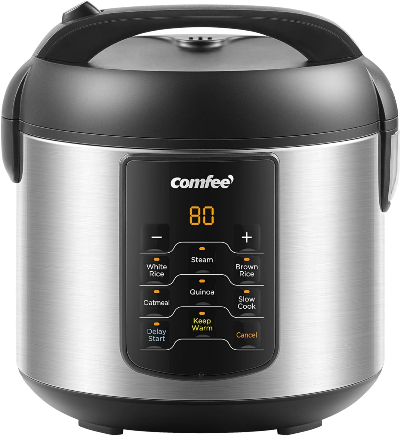 COMFEE' Compact Rice Cooker, 6-in-1 Stainless Steel Multi Cooker, Slow Cooker, Steamer, Saute, and Warmer, 2 QT, 8 Cups Cooked(4 Cups Uncooked), Brown Rice, Quinoa and Oatmeal, 6 One-Touch Programs