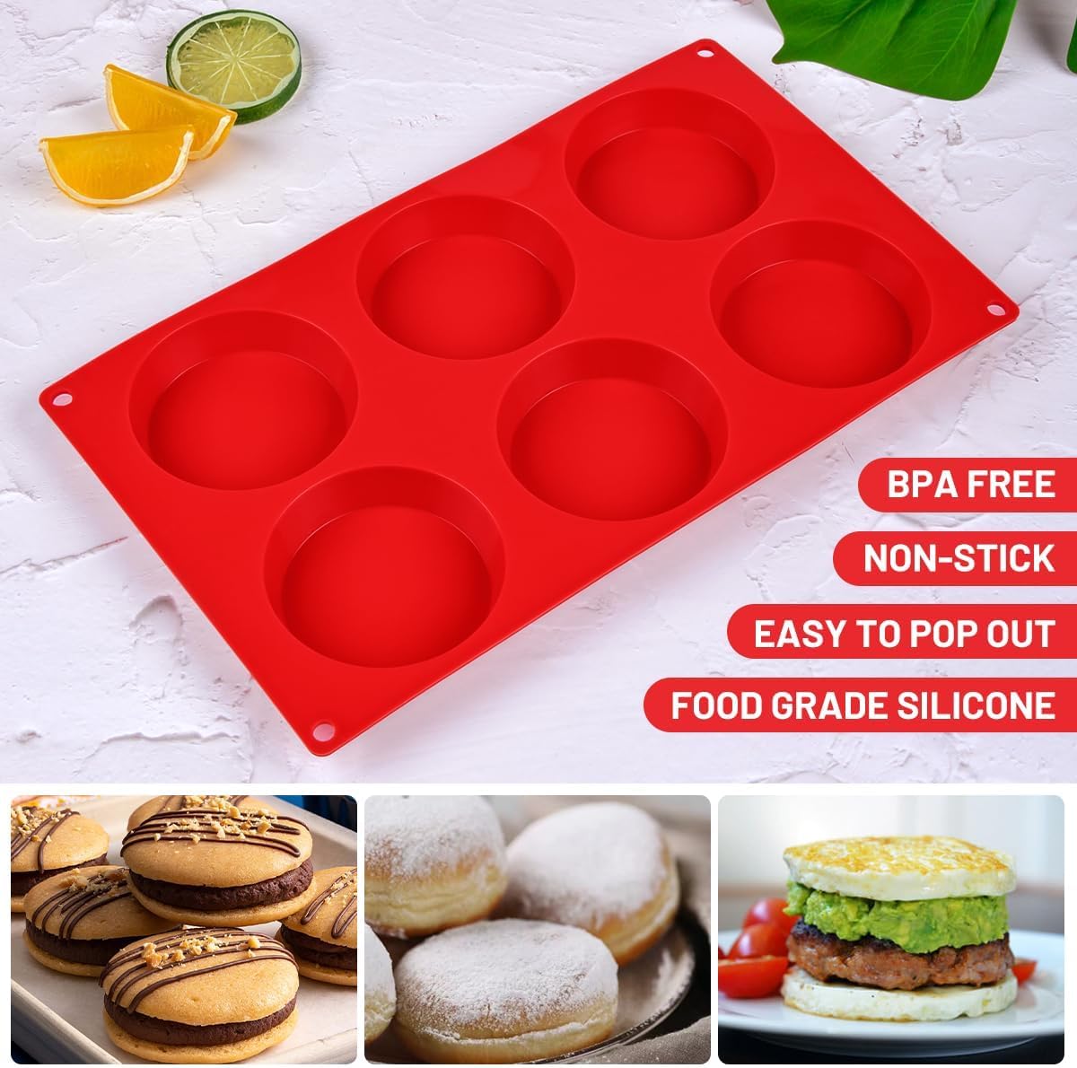 CAKETIME Silicone Egg Molds, 3 Inch Muffin Top Pan 4 Pack Nonstick for Baking English Muffin, Whoopie Pie, Corn Bread, Egg bite, Breakfast Sandwiches