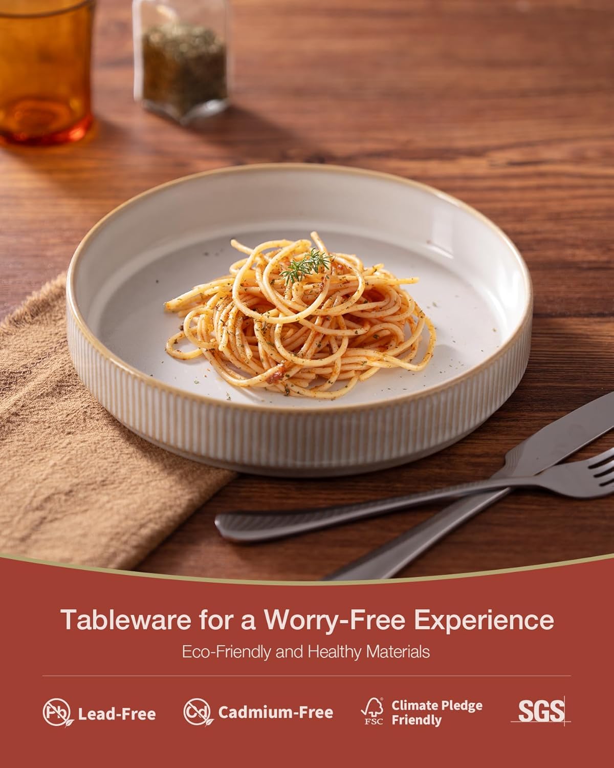 famiware Star 7.5" Pasta Bowls Set, Salad Bowl Set of 6, Double Reactive Glaze, Stackable, Perfect for Your Friend for Housewarming, Thanksgiving, Christmas, Cappuccino White