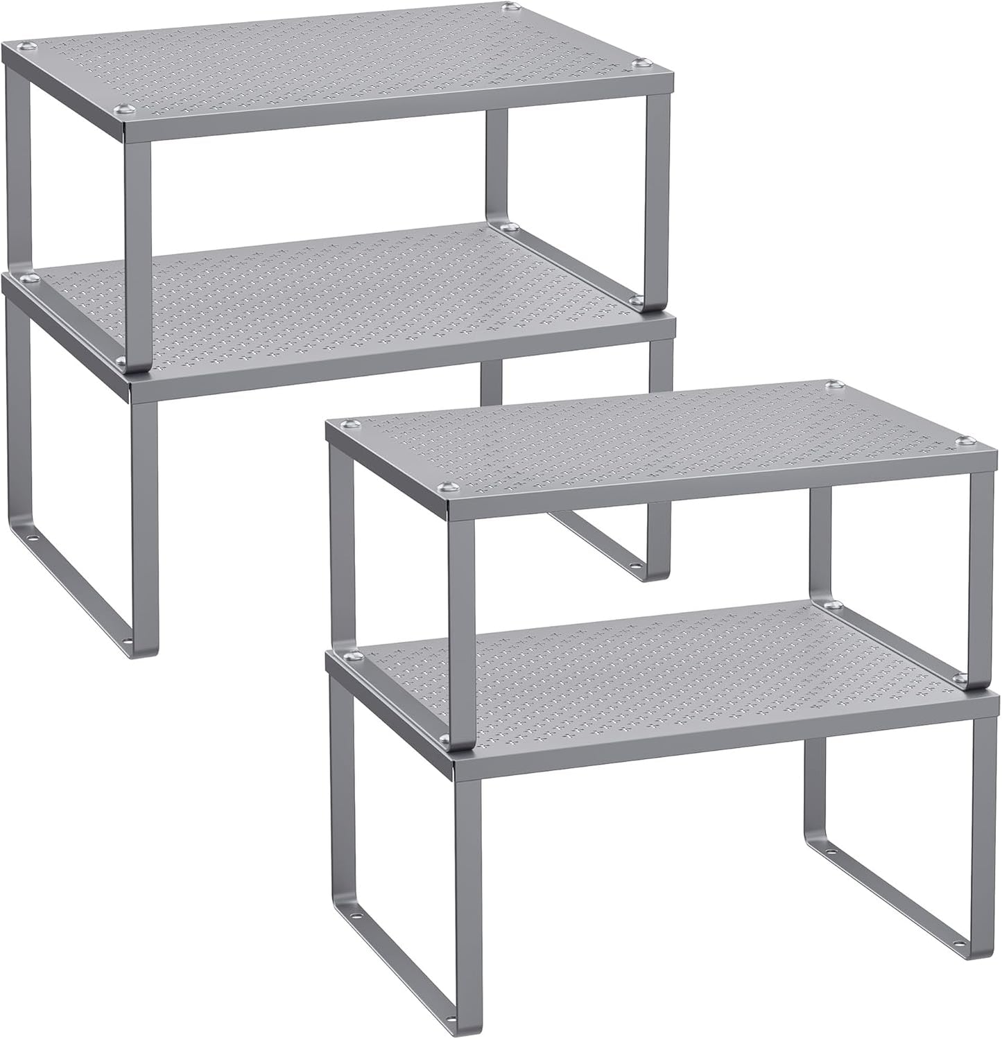 SONGMICS Spice Racks, Set of 4 Metal Cabinet Shelf Organizers, Countertop Organizers, Shelf Risers, Stackable, Expandable, Silver UKCS006S01