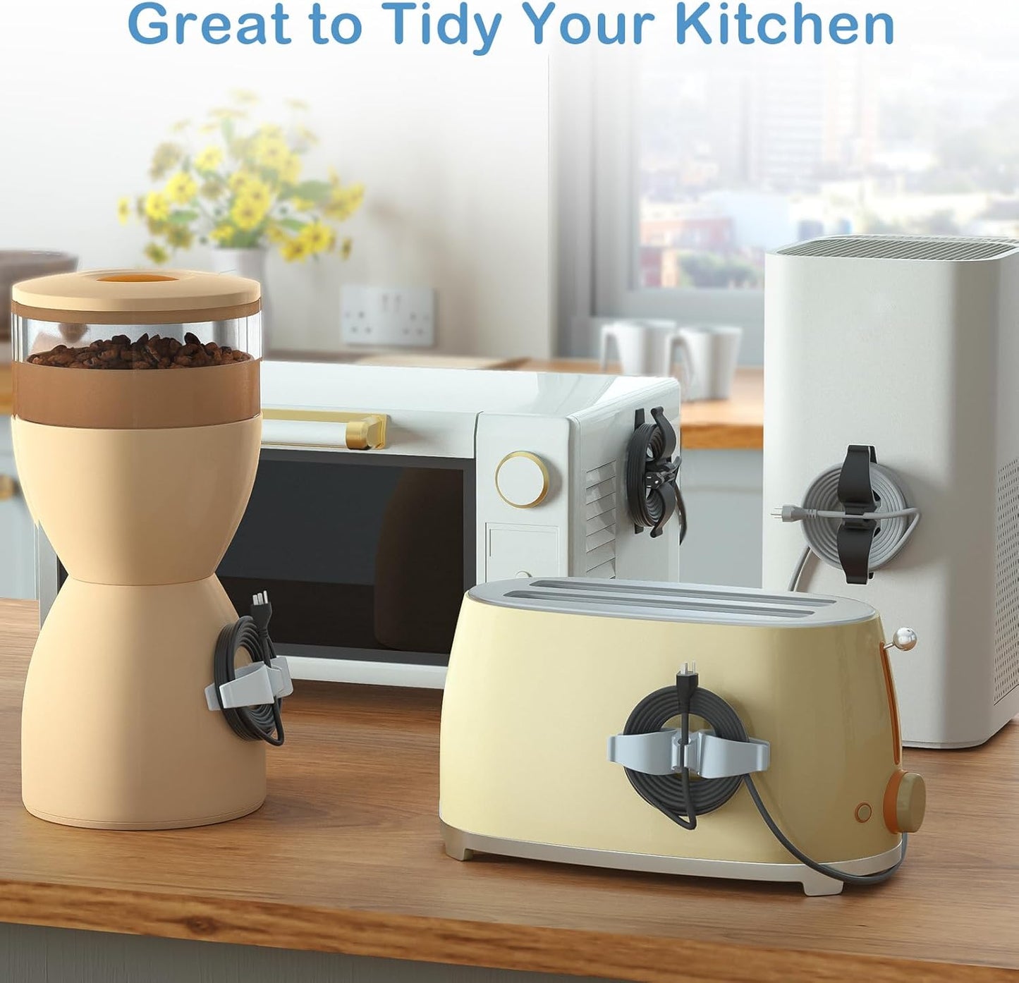 Cord Organizer for Appliances, 12 Pack Upgraded Kitchen Appliance Cord Organizer Stick On Appliance Wire Organizer Wire Wrapper for Kitchen Appliances Mixers, Coffee Maker, Pressure Cooker