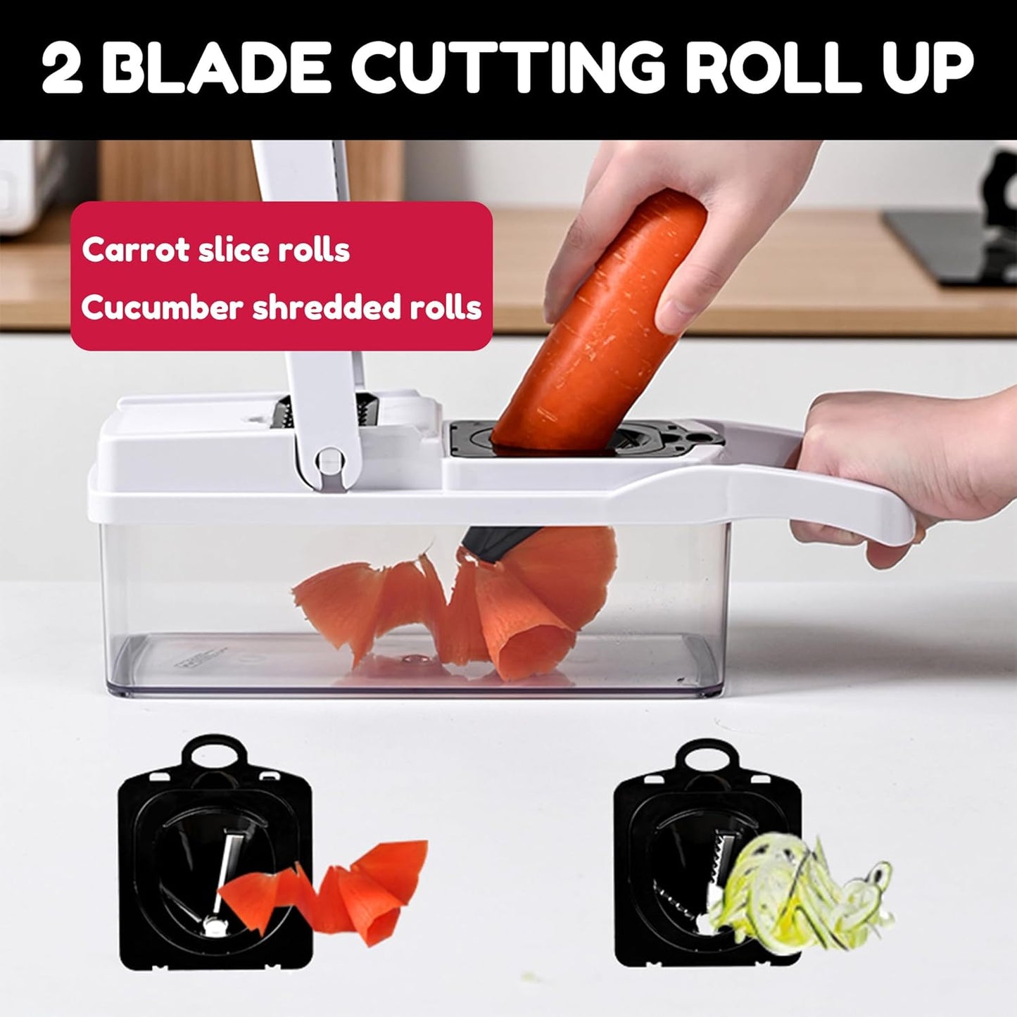 Vegetable Chopper,25 in 1 Multifunctional Food Chopper with Container,Kitchen Vegetable Slicer Dicer Cutter,Veggie Chopper Fruit Salad Potato,13 Blade Stainles Steel Blades（White）