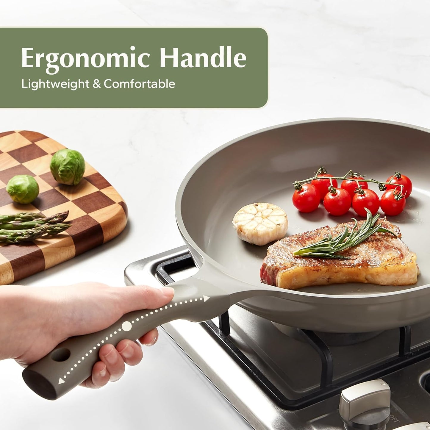 Redchef Non Stick Frying Pans, Ceramic Pan, Non-toxic Healty Skillet Omelet Pan with Heat-Resistant Handle, PFOA & PFAS Free, Compatible with All Stovetops, Dishwasher Safe, Even Heating, Gray, 11"