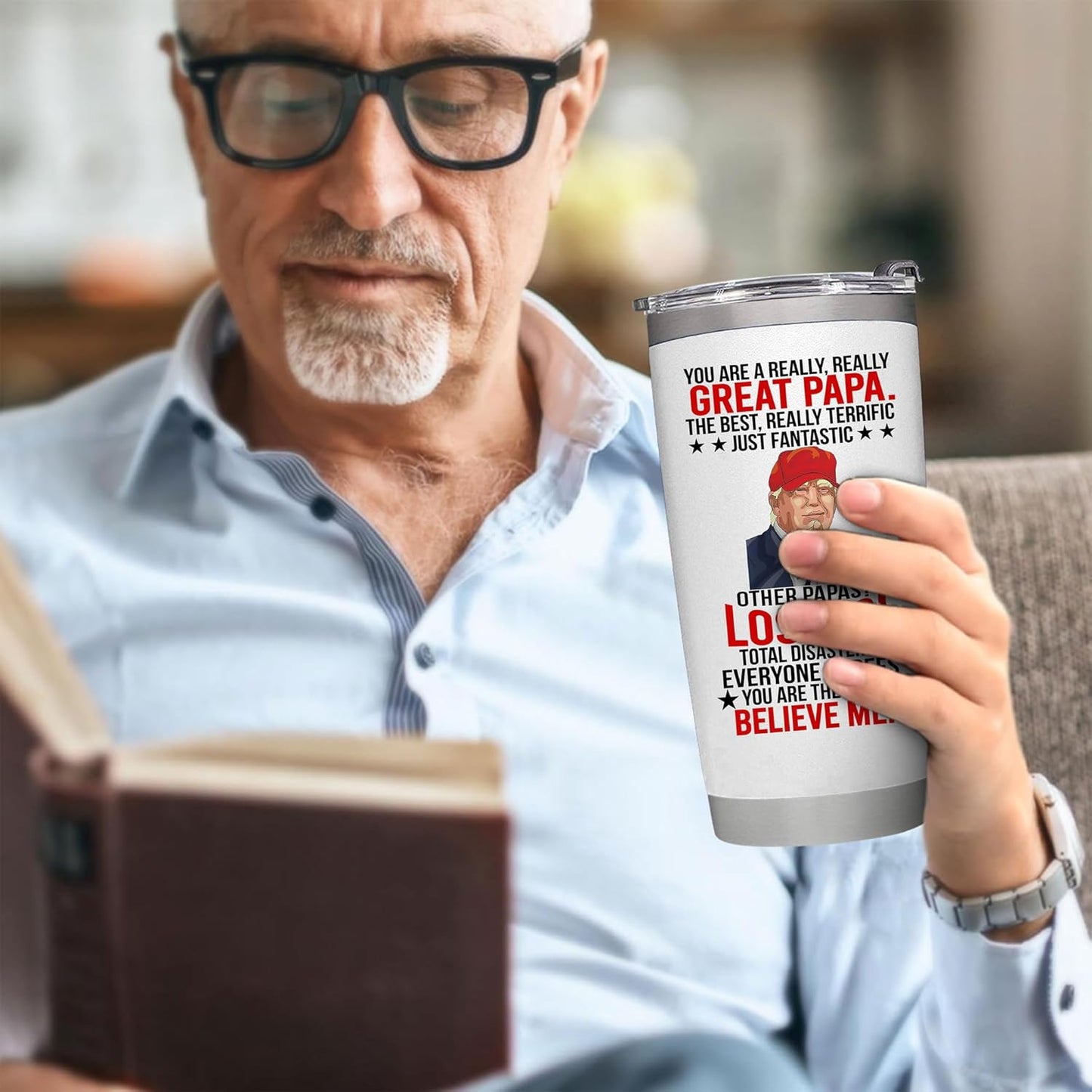 Fathers Day Papa Gifts from Daughter, Son, Kids - Gifts for Papa on Fathers Day, Birthday - Insulated Stainless Steel Tumbler 20oz White