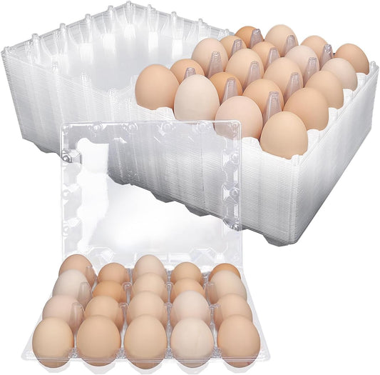 50 Pack Bulk Egg Cartons, Clear Plastic Chicken Egg Holders, Egg Tray Carton Holder for Home & Kitchen, Farm & Market Use, An Eco-Friendly Egg Storage Solution, 20 Grids(Medium Size)