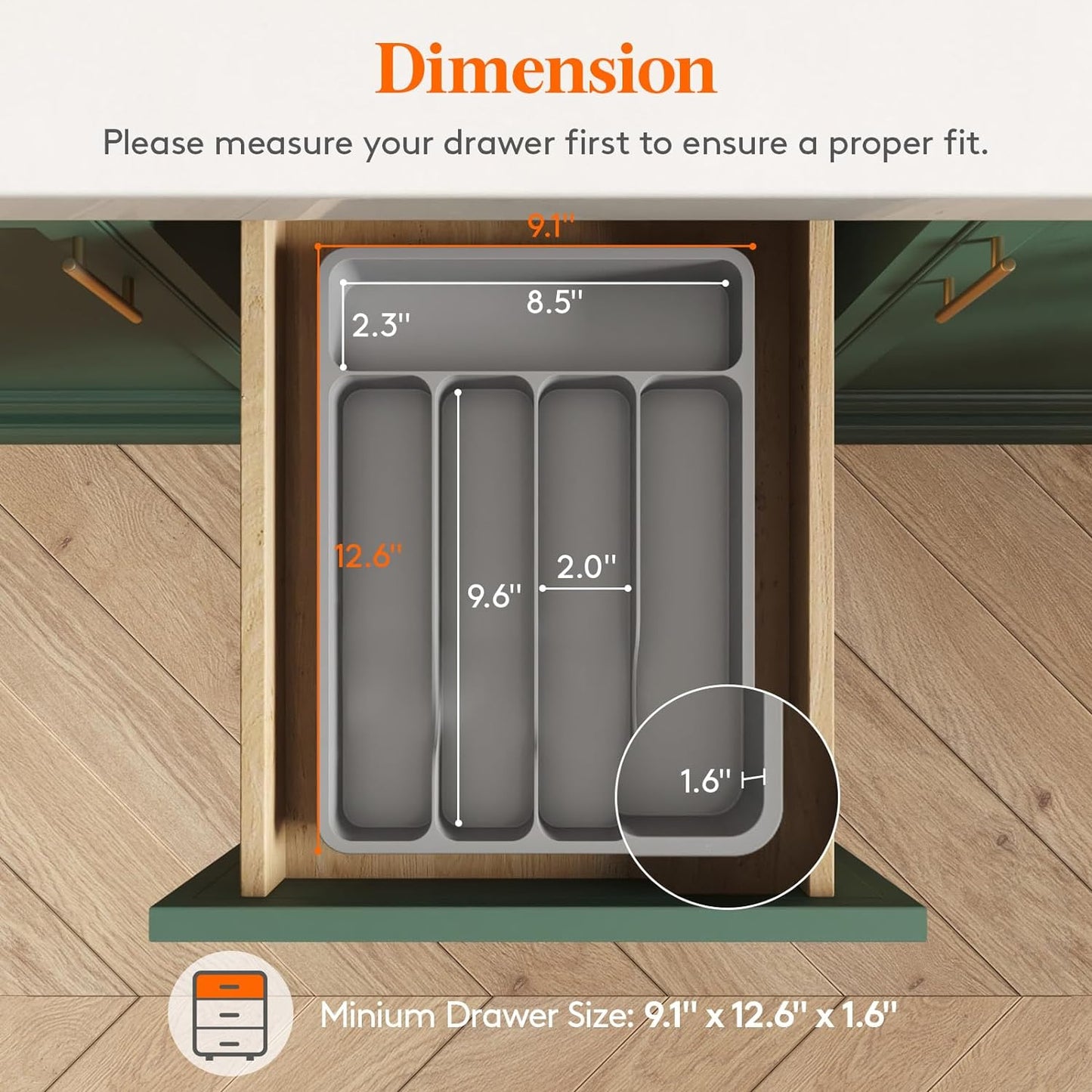 Lifewit Silverware Drawer Organizer Tray, Plastic Cutlery Storage for Kitchen Drawer, Flatware and Utensil Holder Divider for Spoons Forks Knives Tableware, 5 Compartment, Gray