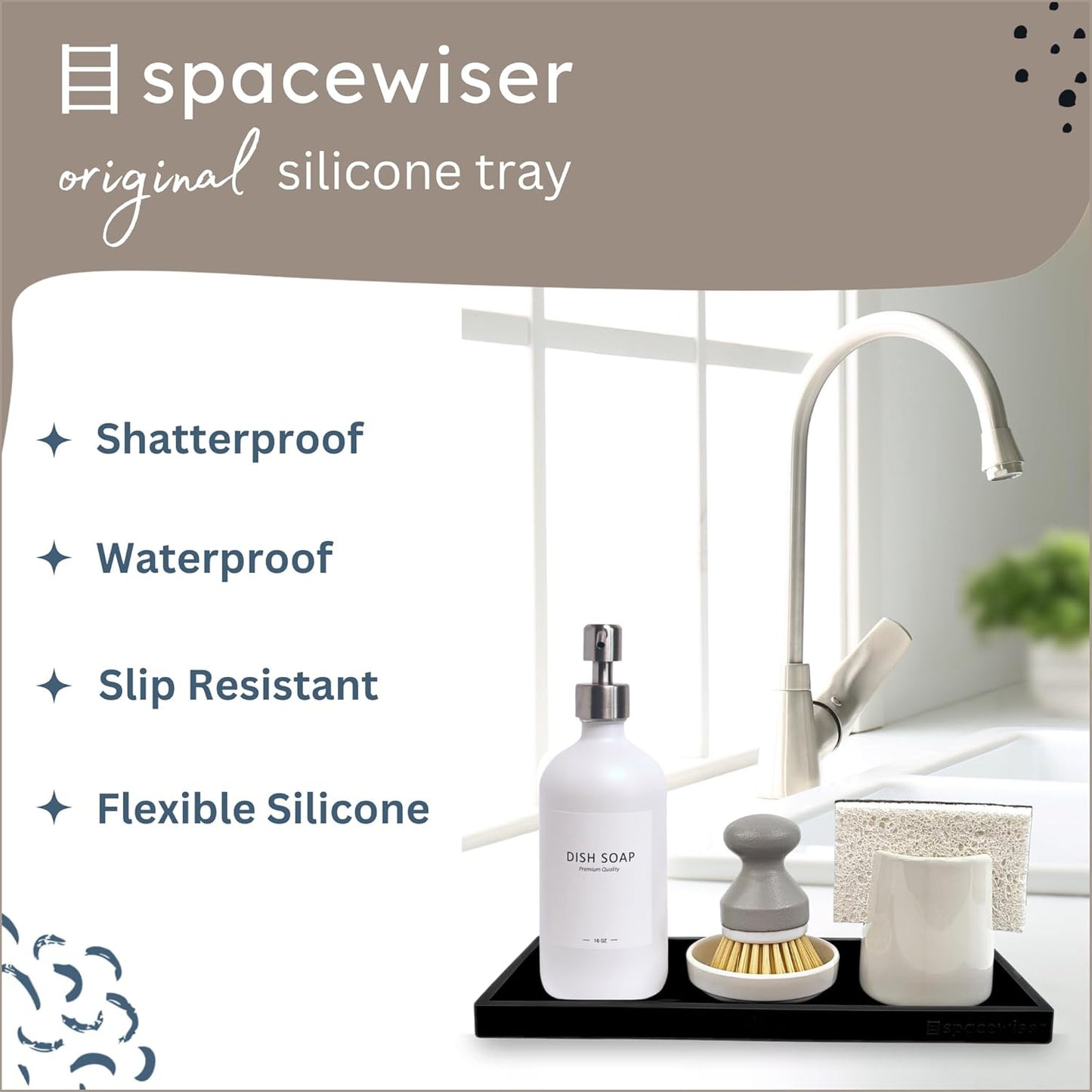 Countertop and Vanity Tray - 2 PC Large 11.7" Silicone Bathroom Trays, Counter Organizer, Dish Soap Sponge Holder Kitchen Sink Tray Organizer, Sink Caddy Toothbrush Key Kitchen Soap Trays