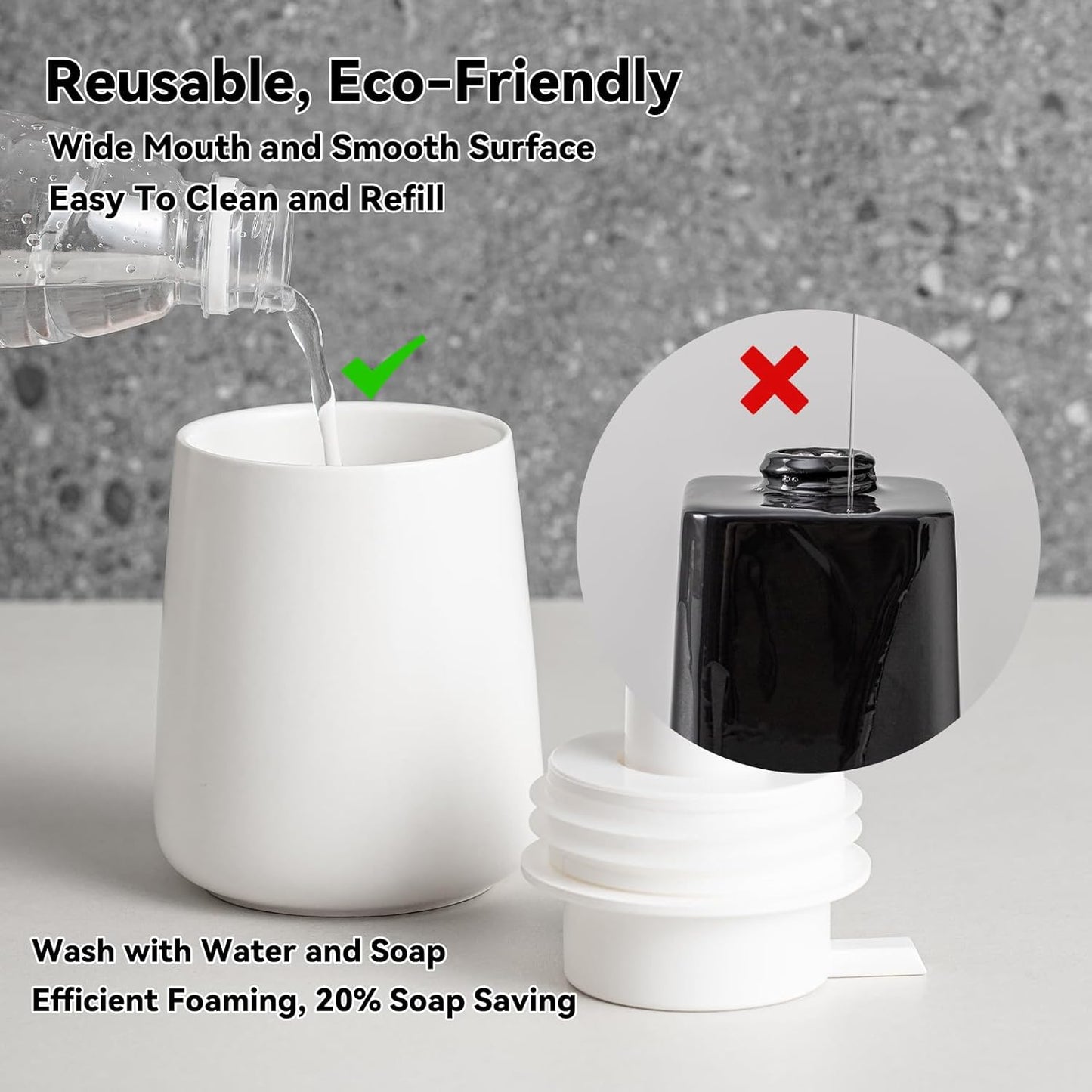 Foaming Soap Dispenser Set - 2 Pack White Ceramic Foam Hand Soap Dispenser for Bathroom, Hand Wash Dispenser Bottle with Foam Pump for Kitchen, 12 Oz Refillable Dish Soap Foam Dispenser 2 Pcs