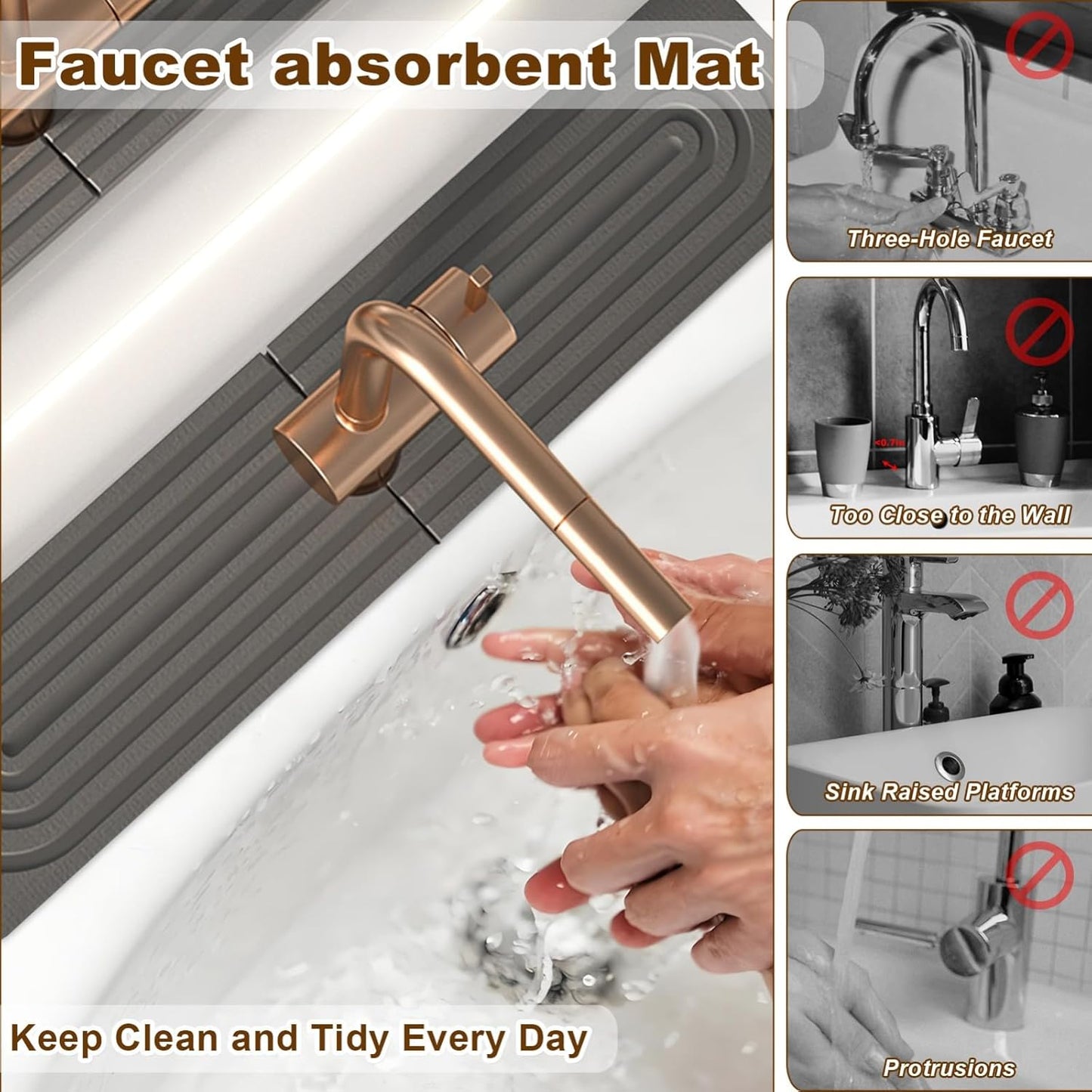 Faucet Mat for Kitchen Sink, Diatomite Super Absorbent Fast Drying Stone Sink Tray for Bathroom Kitchen Sink Splash Guard(Square Dark Grey,23.6x3.9in)