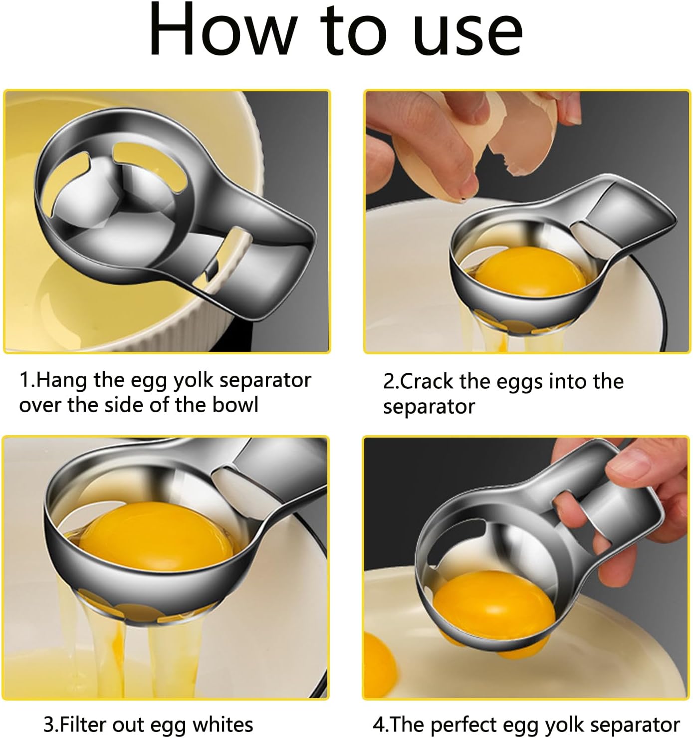 Egg Yolk Separator, Egg Cracker Tool for Raw Eggs, Food Grade Stainless Steel Egg White Separator, Cute Kitchen Accessories