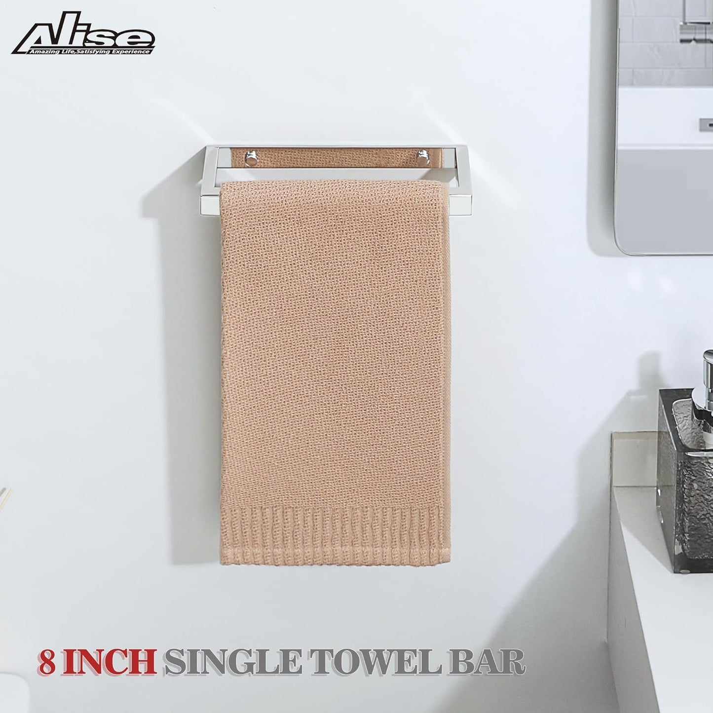 Alise Bath Towel Bar,Wall Mount Towel Holder Towel Rack Towel Hanger for Bathroom Lavatory,8 Inch SUS304 Stainless Steel Towel Rail,Polished Chrome GJF020-C