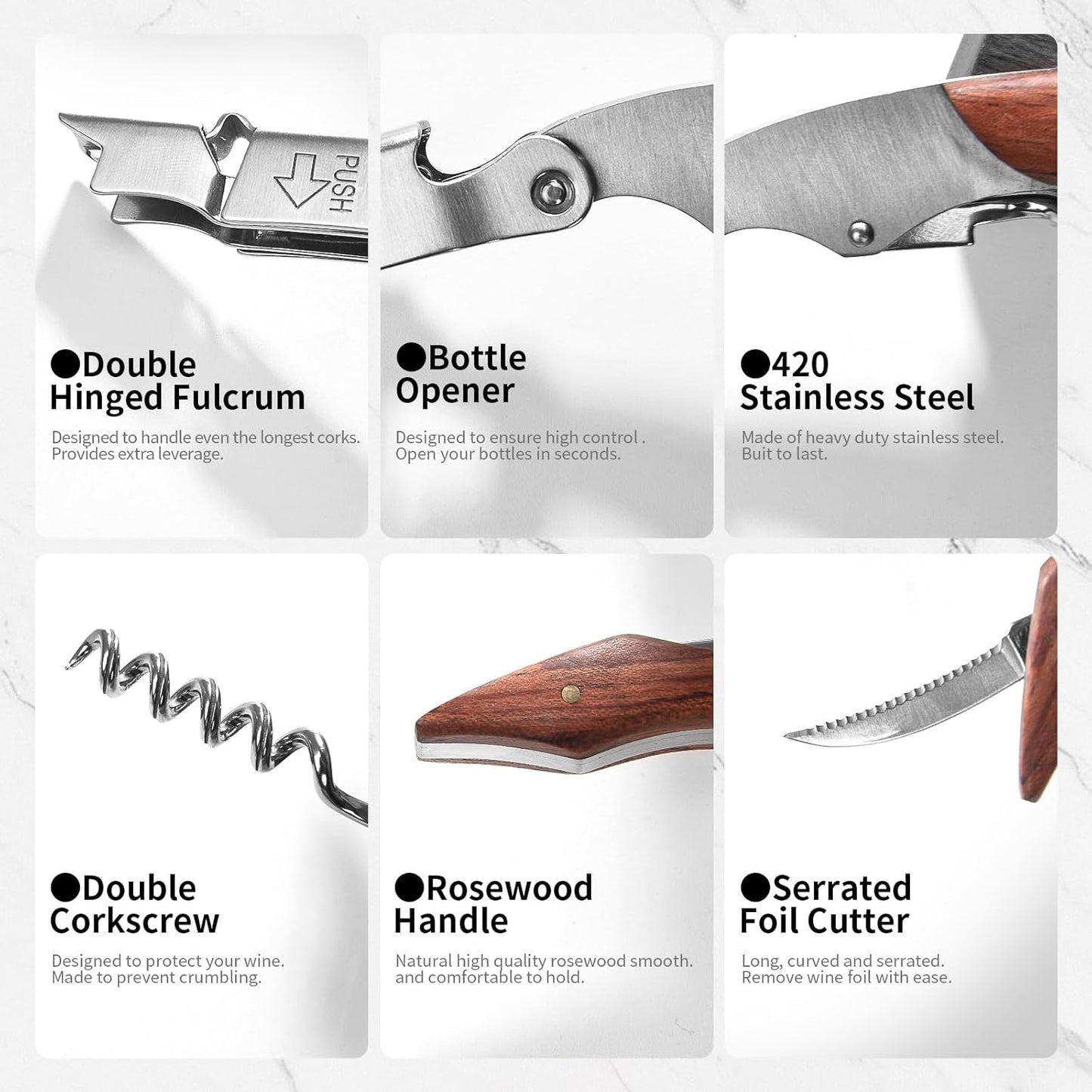 Wine Opener, Wine key, Corkscrew, Personalized Custom Wine Bottle Opener w/Foil Cutter and Cap Remover for Servers, Bartenders, Waiters, Sommelier, Wine lover - Classic Rosewood