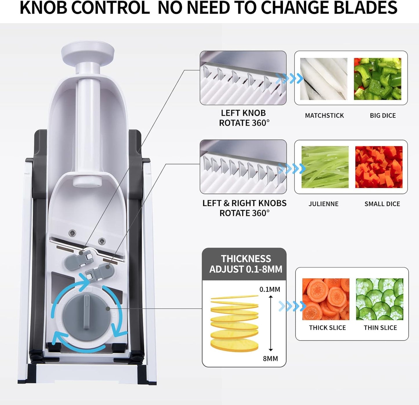 Safe Mandoline Slicer,Vegetable Potato Slice Food Cutter for Kitchen,Thickness Adjustable Upright Veggie Chopper for Fast Meal prep (Gray)