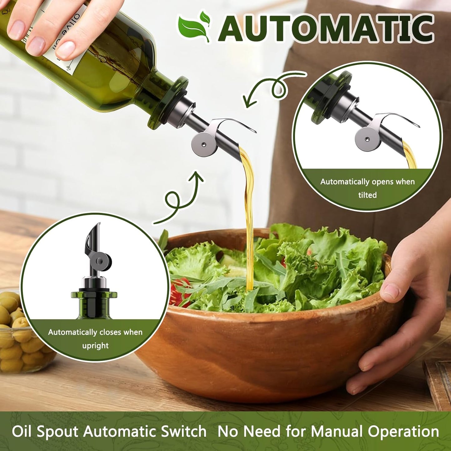 COOLMI Oil Dispenser for Kitchen - 12oz/350ml, Set of 2 Extra Thick Food Grade Glass Olive Oil Dispenser Bottle with Cleaning Brush, Stickers and Funnel (Black)