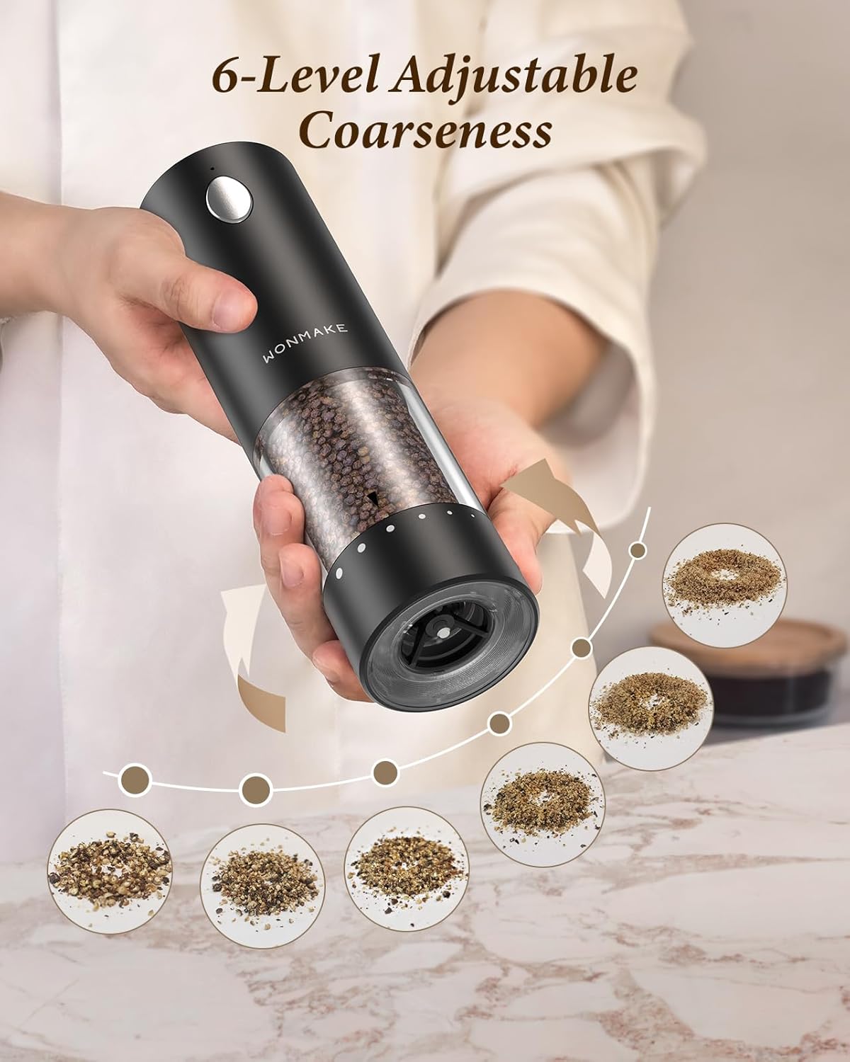 Electric Salt and Pepper Grinder Set - Automatic Refillable Salt and Pepper Grinders with Charging Base & LED Light, Adjustable Coarseness, One-handed Easy Operation, Ideal Kitchen Gadget