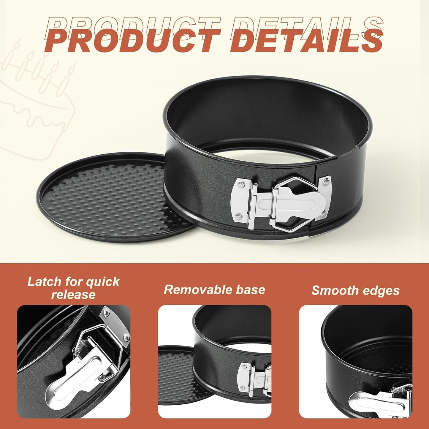 4 Pcs 6 Inch Non Stick Springform Pan with Removable Bottom Carbon Steel Cheesecake Pan Round Springform Cake Mold with Stainless Steel Spring Buckles for Baking Kitchens Restaurant