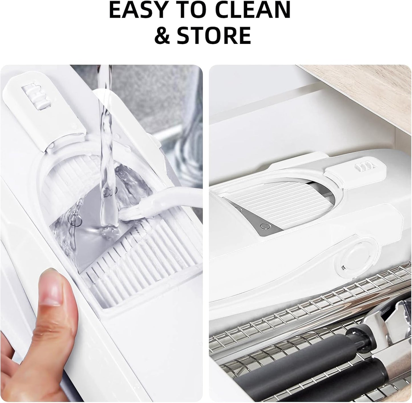 Safe Mandoline Slicer,Vegetable Potato Slice Food Cutter for Kitchen,Thickness Adjustable Upright Veggie Chopper for Fast Meal prep (White)