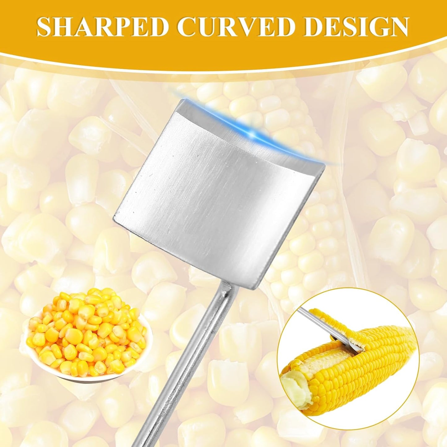 Stainless Steel Corn Peeler and Stripper Set, 2 Pcs Long Handle Corn Cutter for Kitchen and Outdoor Dining