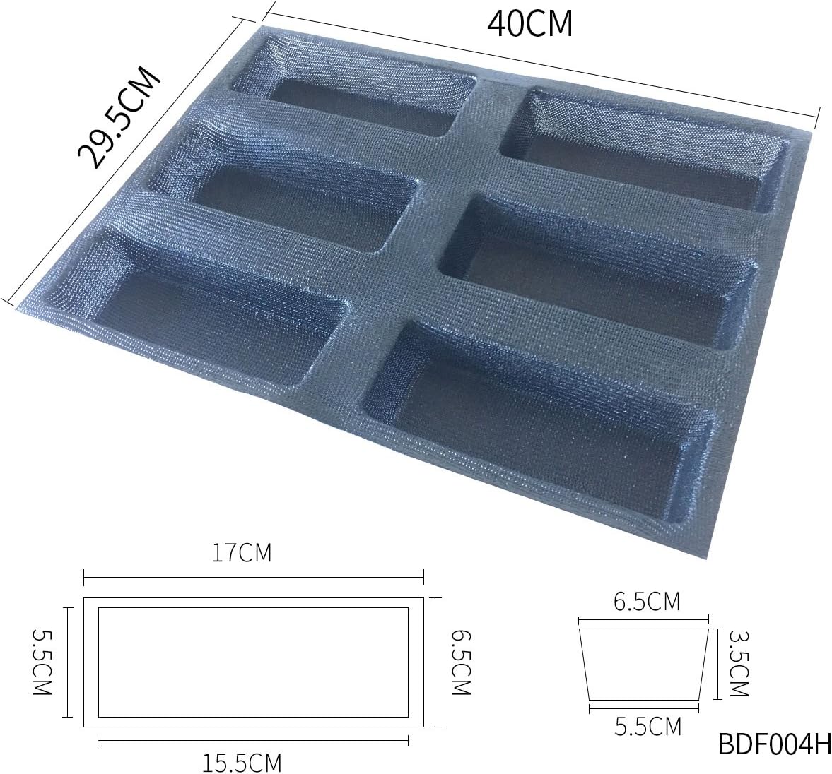 Bluedrop Silicone Bread Forms Square Shape Bread Molds Non Stick Bakery Trays Silicone Coated Fiber Glass 6 Caves Rectangle Moulds