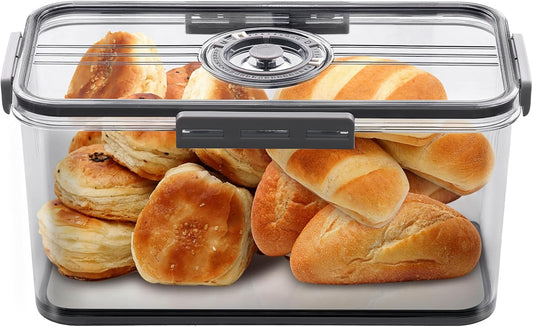 Bread Box for Homemade Bread Boxes for Kitchen Counter Airtight, Time Recording Bread Storage Container with Lid, Bread Containers Storage Airtight Loaf Bread Keeper, Dark Grey