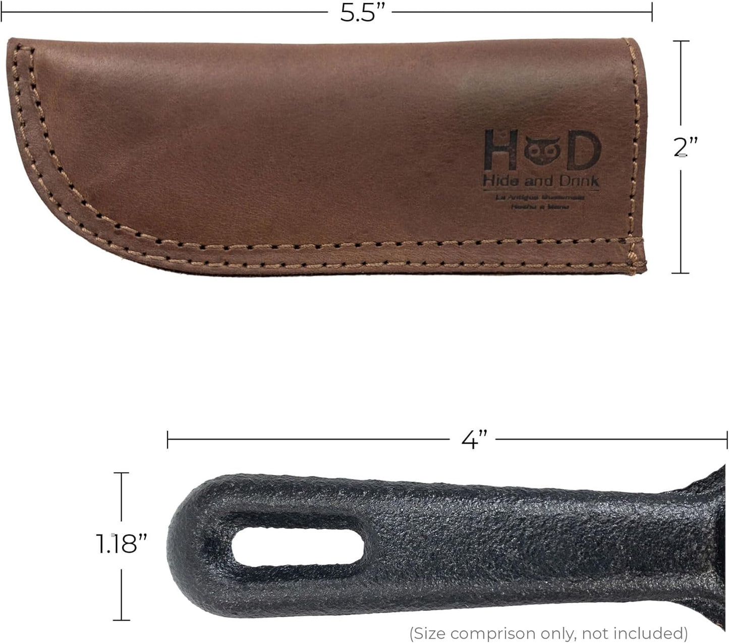 Hide & Drink, Hot Handle, Cast Iron Protector, Panhandle Potholder, Double Layered, Double Stitched, Slides On/Off Easily onto Metal Skillet Grips, Full Grain Leather, Handmade, Sangria